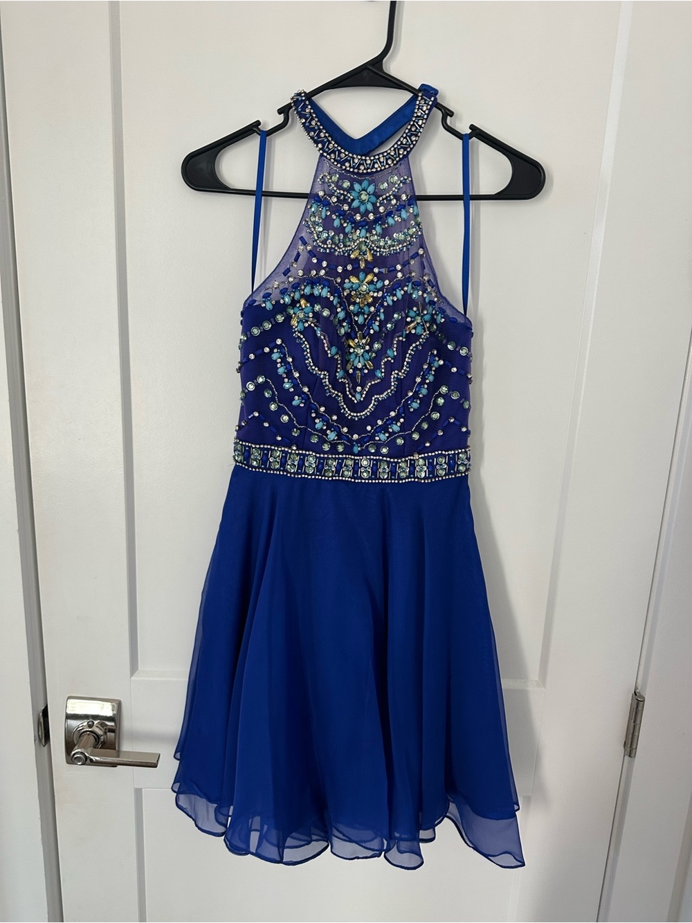 Aspeed Royal Blue Dress with Lavender Sequin Accents